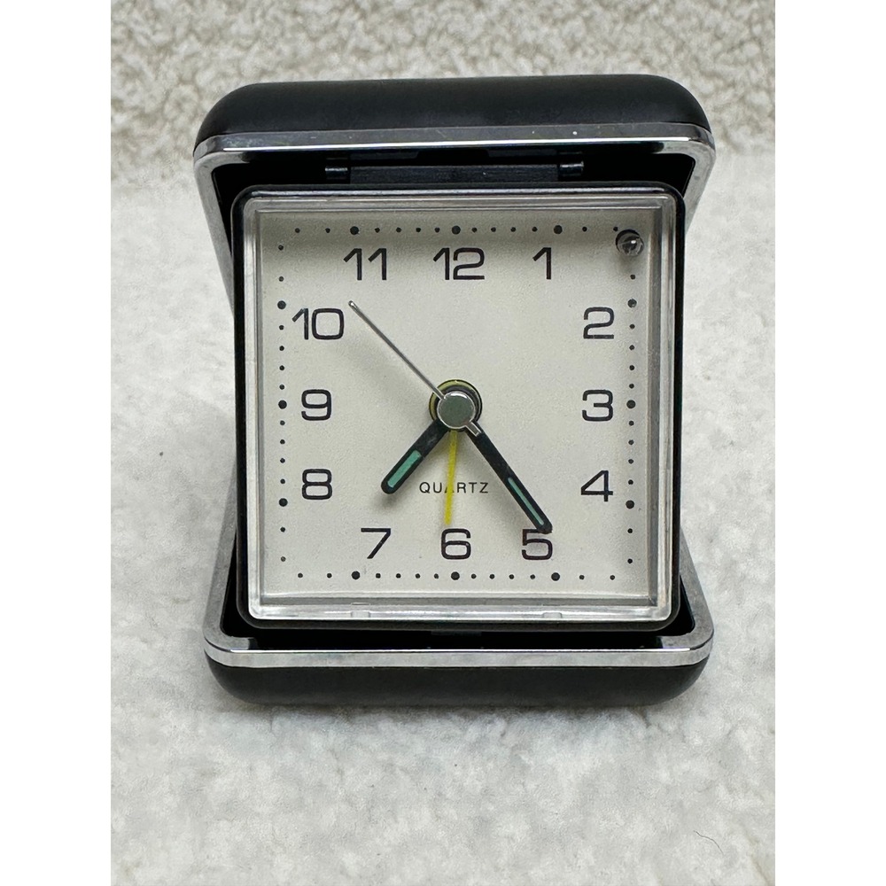 Unbranded Travel Alarm Clock Vintage Black Folding Case Quartz Analog